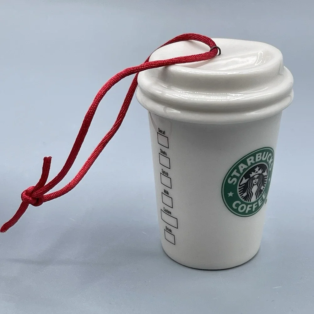 Starbucks Ornament Ceramic Cup‎ Set of 2 Christmas Festive 2005 Vintage